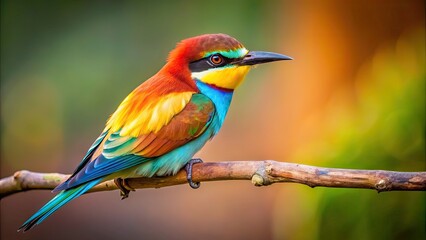 Fototapeta premium Close-up photo of a colorful bird perched on a tree branch, avian, feathered, wildlife, nature, flying, wings, beak
