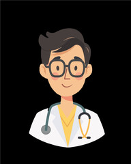 Fototapeta premium Young doctor wearing eye glasses profile picture. Professional character portrait icon vector art isolated on a transparent background.