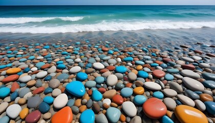 Obraz premium Beautiful colourful water stones and blue water at beach