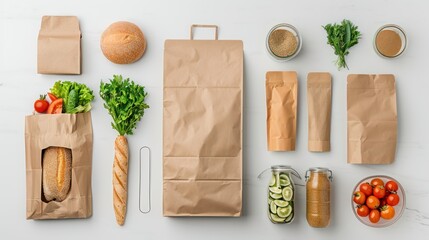 Premium Kraft Paper Food Packaging on Marble Counter | Sustainable Eco-Friendly 4K Resolution...