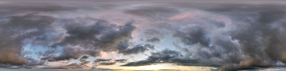 cloudy pink blue evening storm sky hdri 360 panorama view with zenith and awesome clouds before...