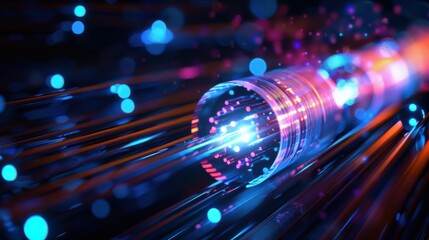 abstraction of data transmission using fiber optic cable in section.