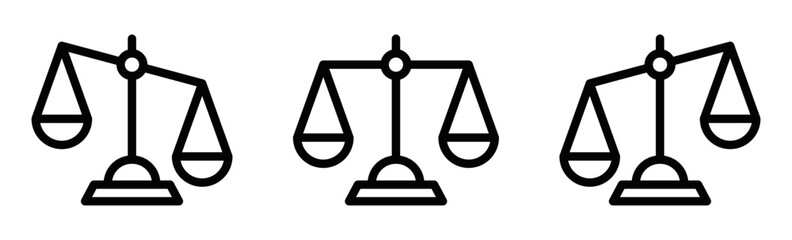 Minimalist vector illustration of scales of justice in black and white. Editable stroke.