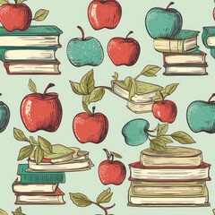 background with books and apples