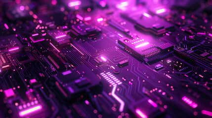 Fototapeta premium Abstract futuristic background in dark colors. Purple abstract microcircuits and processors. AI generative