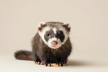 Adorable Portrait of a Smiling Ferret Eating for Print, Card, or Poster Design