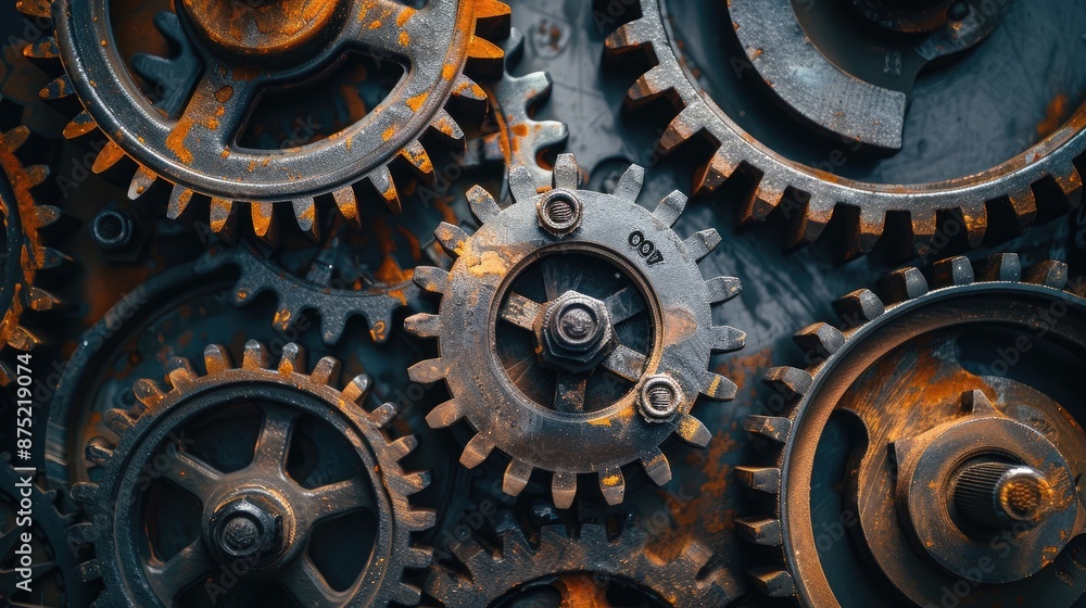 Poster a close-up of gears and cogs meshing together flawlessly, representing mechanical efficiency