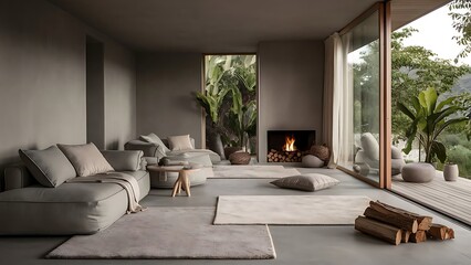 Natural grey living room interior