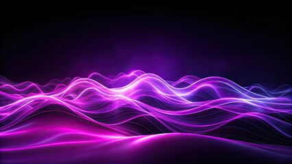 Naklejka premium Glowing purple waves against dark backdrop, purple, waves, glow, dark, background, abstract, colors, vibrant, energy