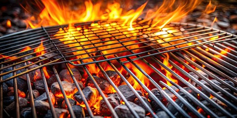 Metal barbecue grill over hot coal, BBQ, cooking, outdoor, summer, heat, flames, grilling, flames, flame, charred, seared, food