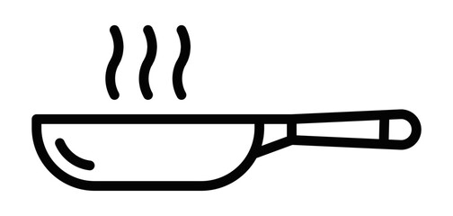 Vector illustration of a frying pan icon with steam. Perfect for representing cooking, kitchen, and food preparation concepts. Editable stroke.