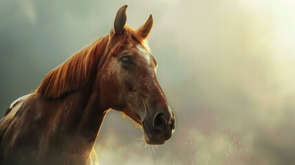 Fototapeta premium A 4k ultra-realistic cinematic scene of a horse, meticulously hand-colored to highlight its detailed features, standing majestically in a vibrant, natural setting
