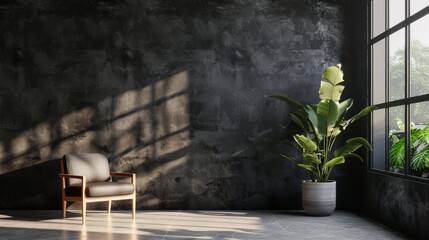 Home mockup, modern dark home interior background