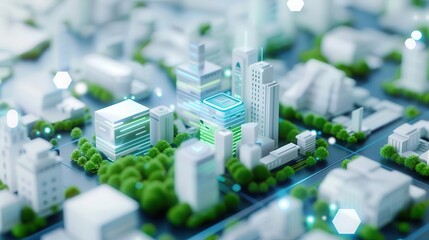 High-tech smart city with green infrastructure, future urban living, digital technology