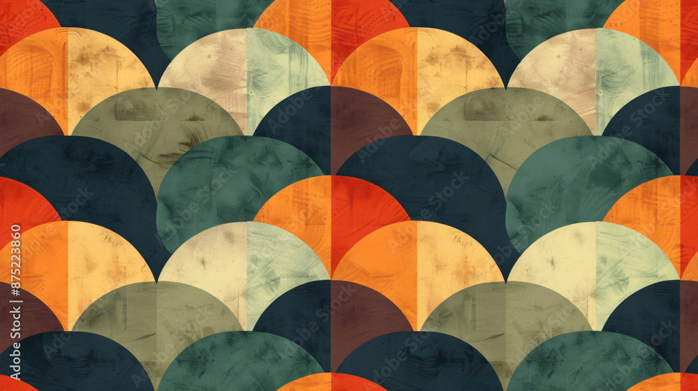 Poster Abstract wave effect seamless pattern with overlapping circles in various colors, perfect for backgrounds and decorative projects