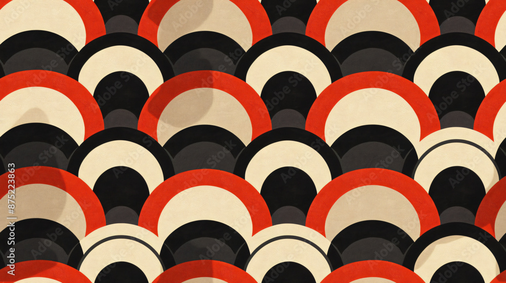 Poster retro geometric pattern in red, black and beige, ideal for backgrounds and web design