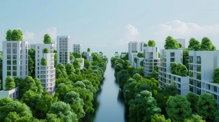 Fototapeta premium Digital visualization of a futuristic green city, smart technology, eco-friendly urban development