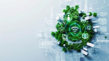 Digital visualization of an eco-friendly city with smart technology, future urban development