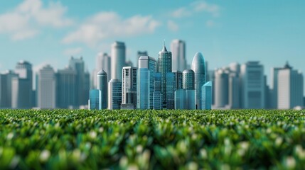 Fototapeta premium Futuristic smart city with digital elements, green urban landscape, sustainable technology