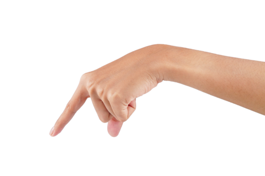 Hand pointing bare hand pose isolated transparent