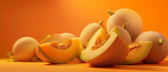 Background of Fresh Fruits. Pile of Cantaloupe