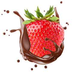 strawberry with chocolate splash isolated on a white background. Clipping path