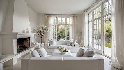 Fototapeta premium Snow-white living room modern interior