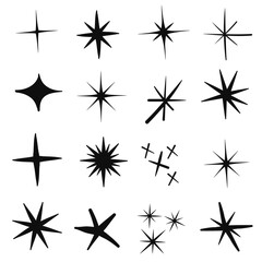 Vector set of different stars. Set of drawn silhouettes of stars.