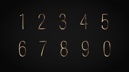 Elegant Golden 3D Numbers Set on Black Background