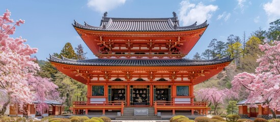 Japanese Temple in Spring Blossom