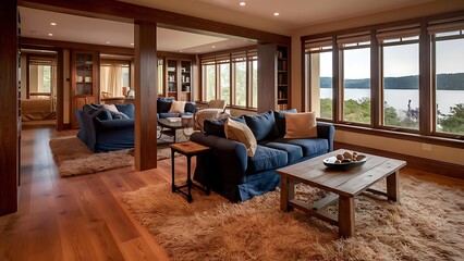 Living room with cherry wood flooring