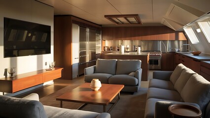 Fototapeta premium Modern living room with kitchen