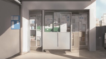 校舎の掲示板と入口