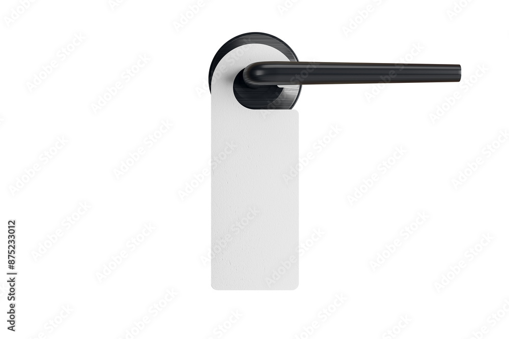 Poster a door handle on a white blank tag, isolated on a white background, showcasing a branding mockup con