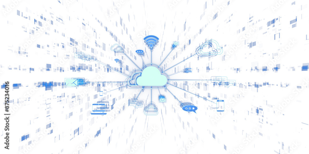 Leinwandbilder Abstract digital concept of cloud computing with connected devices, in a futuristic style against a white background. 3D Rendering