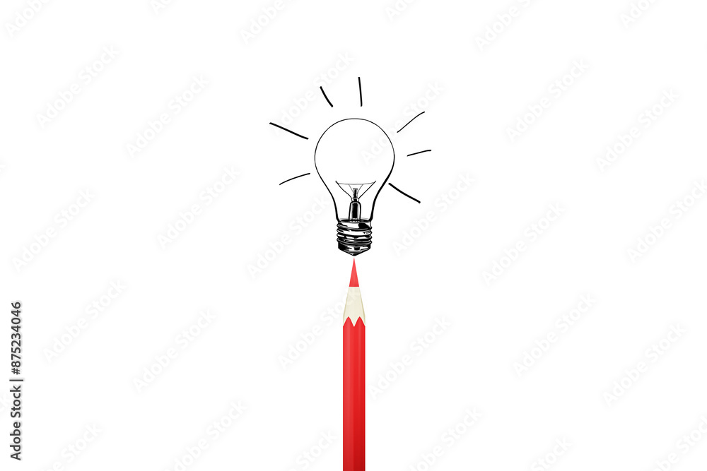 Poster a pencil with a light bulb concept drawing above it on a white background, symbolizing creativity an