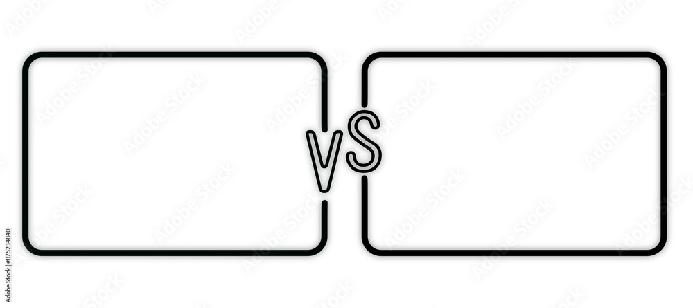 Poster Two blank comparison frames with VS in the center against a white background, concept of comparison or competition. 3D Rendering