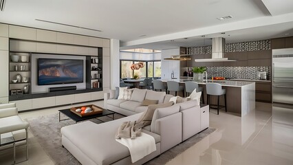 Fototapeta premium Modern living room with kitchen