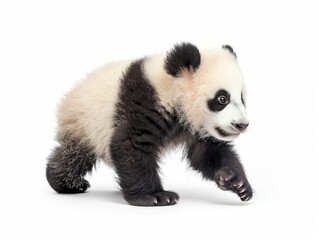 a Giant Panda cub playing on a pure white background
