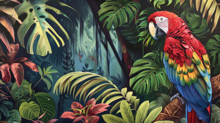 Fototapeta premium a parrot in a lush tropical jungle