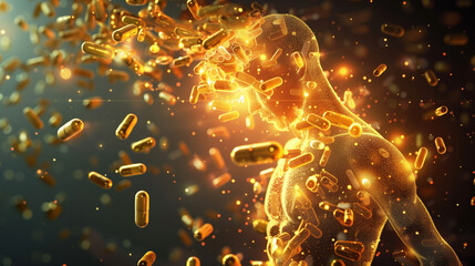 Enhanced Metabolism and Energy: Vitamin B7 Hologram Display with Lean Body, Perfect for Health Business Advertising