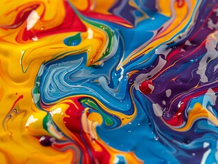 Colorful swirls of liquid paint, creating unique patterns on an abstract background, perfect for fabric design.