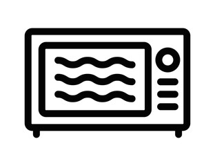 Vector illustration of a microwave oven icon in black and white. Perfect for kitchen, cooking, and appliance-related designs. Editable stroke.