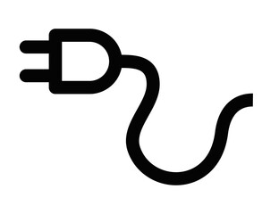 Vector illustration of an electric plug with a curved cord icon in black and white, perfect for electrical and energy designs. Editable stroke.