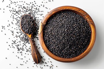 Poppy seeds clipart, baking ingredient element, hyperrealistic style, black, isolated on white background