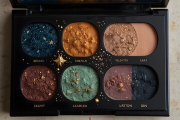A themed eyeshadow palette inspired by constellations, with shades named after stars and galaxies ai_generated