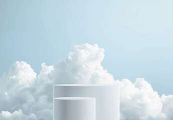 White podium, cloud background