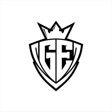 recommend clip art: GE Letter logo with sharp triangle shield shape with crown inside white outline on white background template design