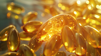 Omega-3 Fish Oil Benefits: Heart Health Enhancement with Hologram Display, Strong Heart and Clear Arteries, Health Supplement Advertisement