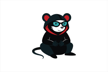 Obraz premium a cool and confident look with a hooded mouse sitting with glasses vector art illustration